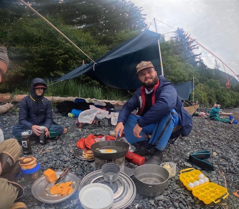 students outside camping